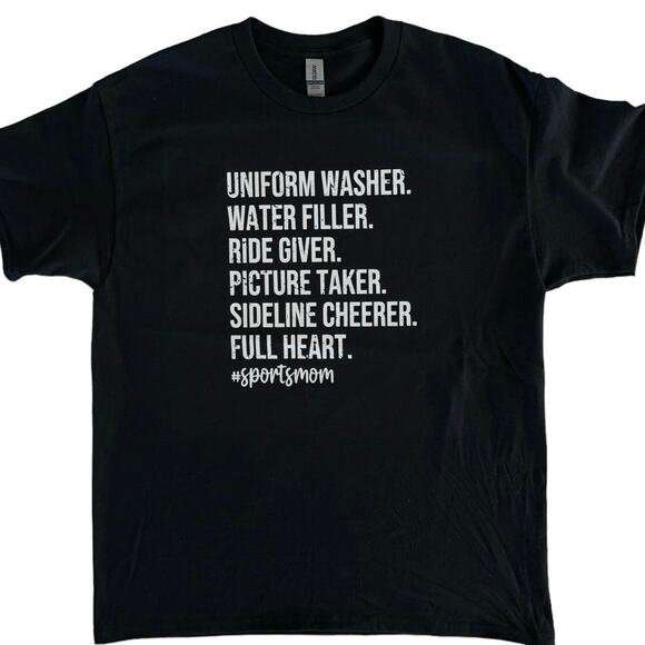 Sports Mom Sideline Cheerer Full Heart Medium Women’s Black T-Shirt Short Sleeve - Picture 2 of 7
